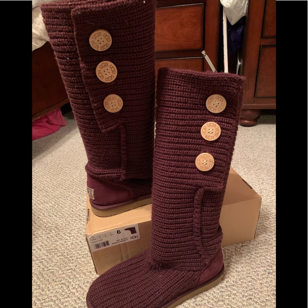 UGG Women's Knit Button Tall Boots in Dark Burgundy